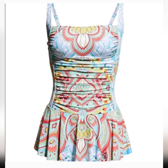 Johnny Was Helouise One Piece Skirt Ruched Swimsuit Small - Picture 3 of 8